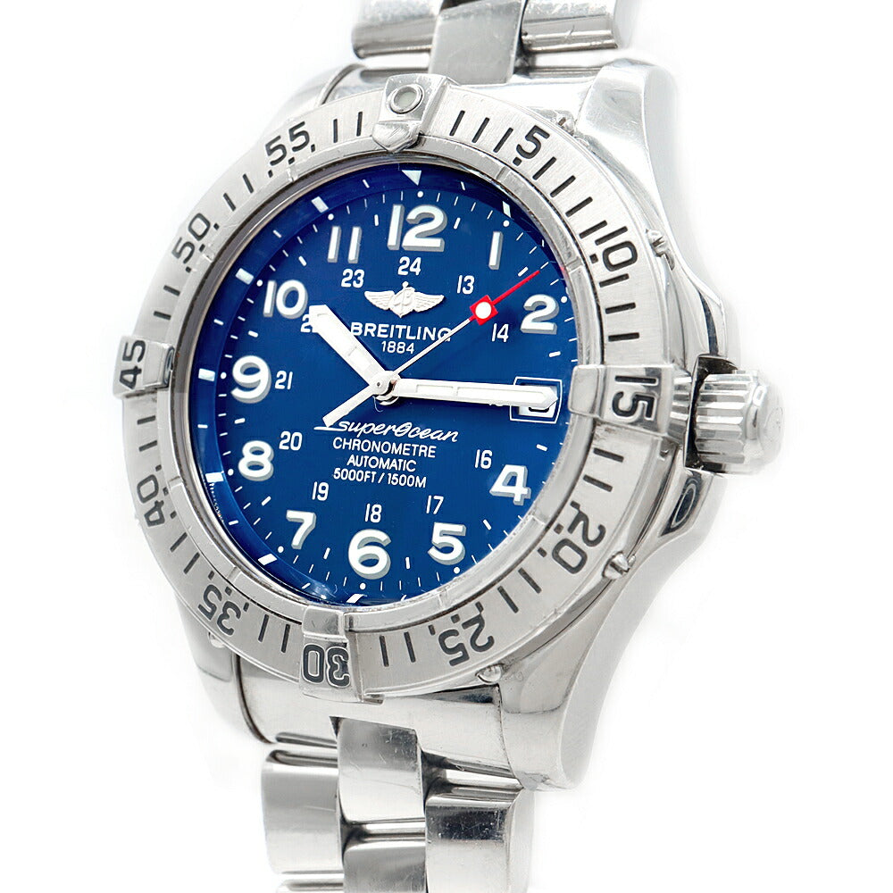 BREITLING ブライトリング スーパーオーシャン A17360 デイト 1500m防水 青 ブルー SS ステンレス メンズ 自動巻き【6ヶ月保証】【腕時計】【中古】