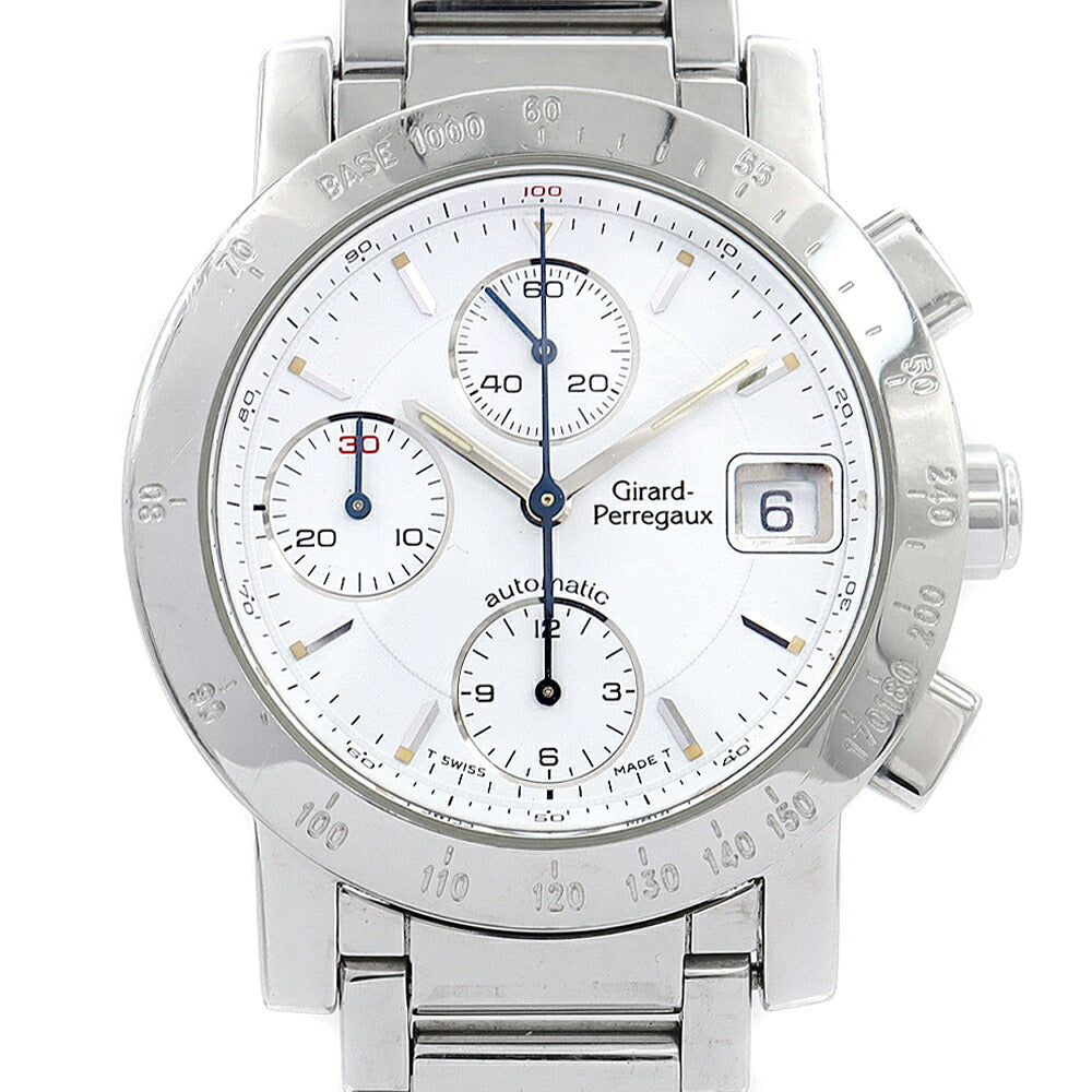 GIRARD PERREGAUX ジラールペルゴ 7500 クロノグラフ デイト 30m防水 白 ホワイト SS ステンレス メンズ 自動巻き【6ヶ月保証】【腕時計】【中古】