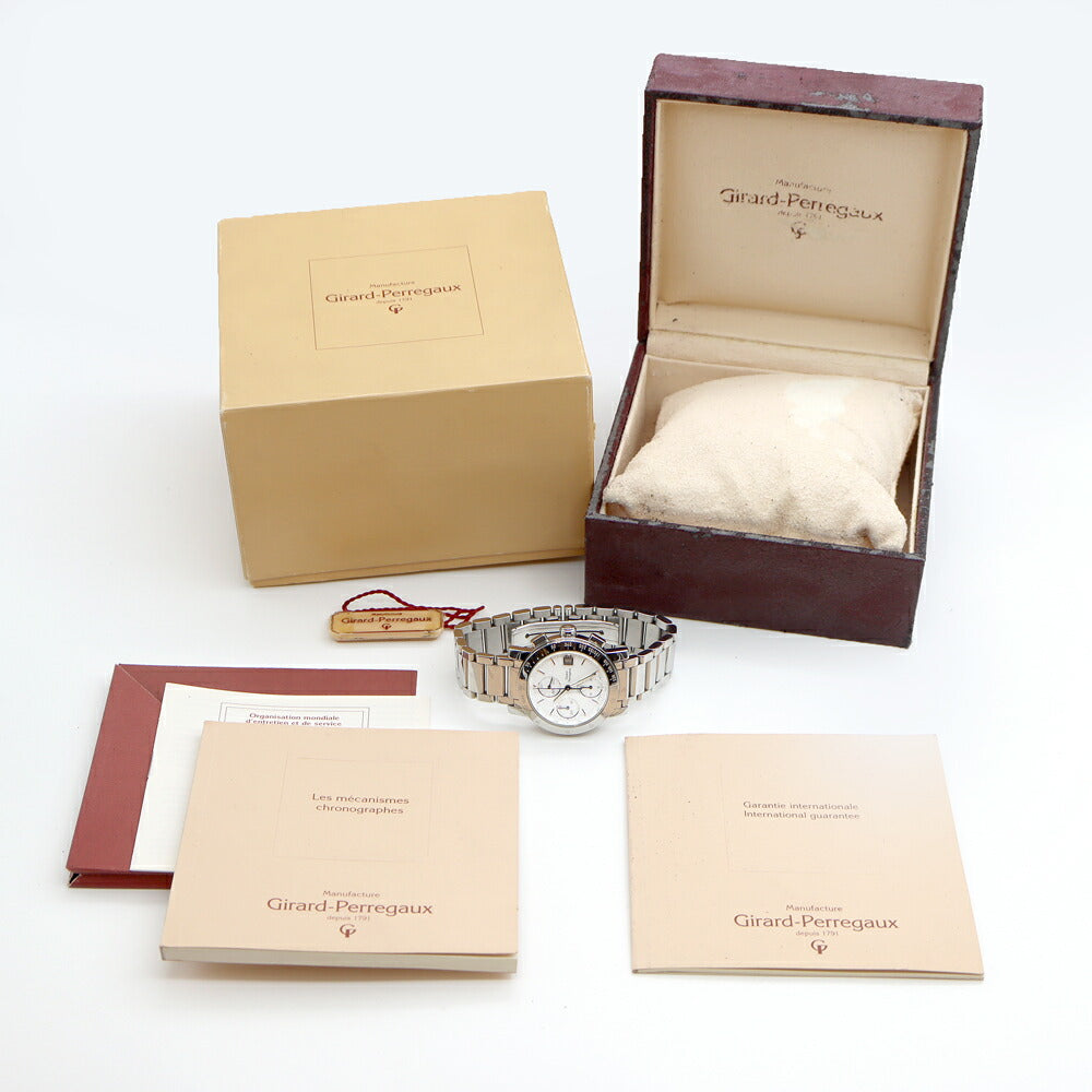 GIRARD PERREGAUX ジラールペルゴ 7500 クロノグラフ デイト 30m防水 白 ホワイト SS ステンレス メンズ 自動巻き【6ヶ月保証】【腕時計】【中古】