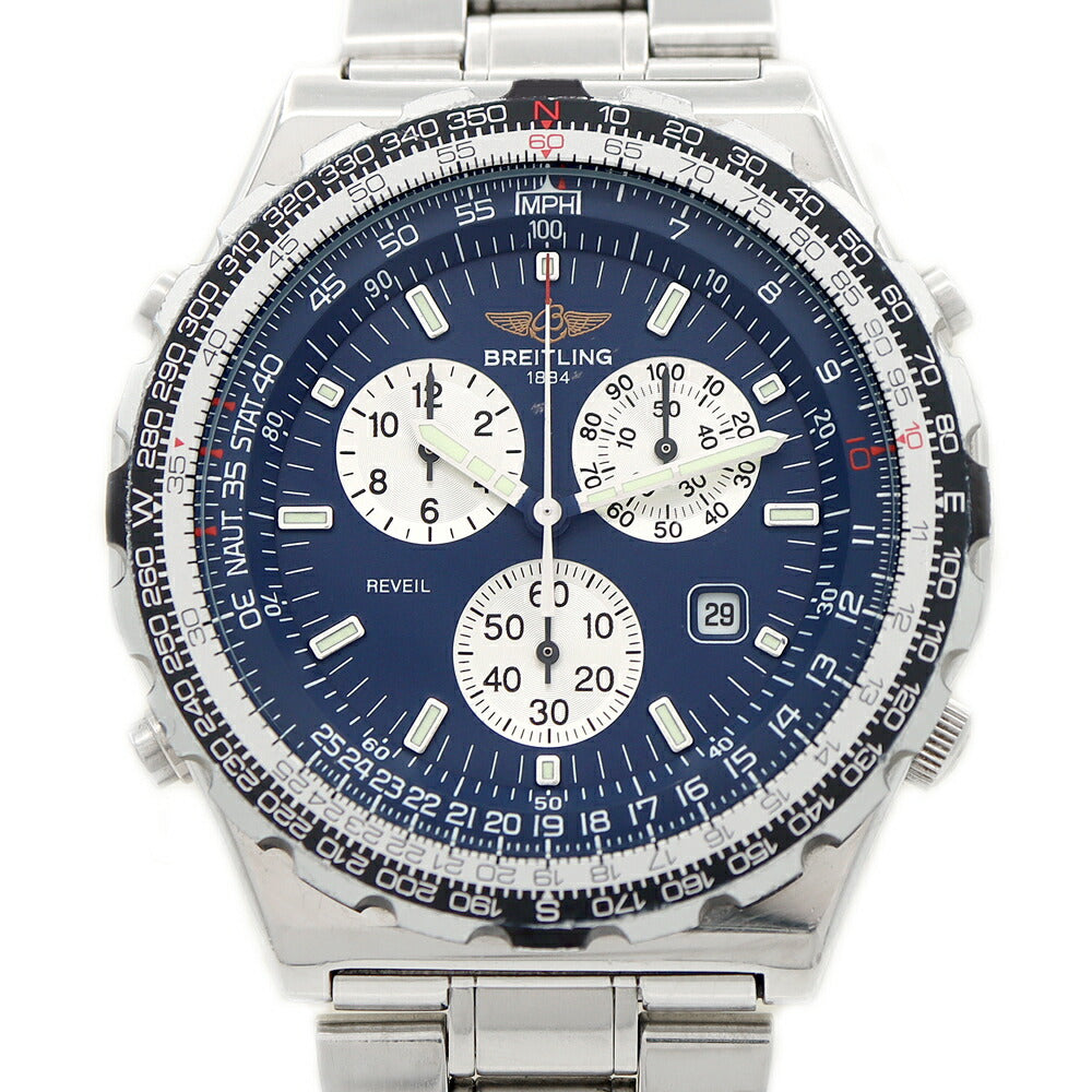 Battery replaced BREITLING Jupiter Pilot A59028 Chronograph Alarm Date 100m Water Resistant Blue SS Stainless Steel Men's Quartz [6 Month Warranty] [Watch] [Used]