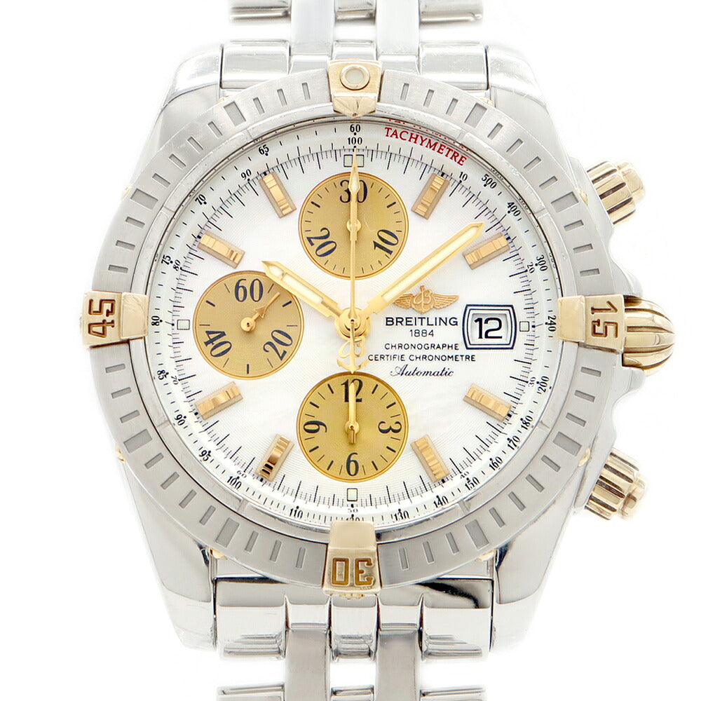 BREITLING ブライトリング クロノマット エボリューション ビコロ B13356 クロノグラフ 300m防水 デイト 白 ホワイトシェル SS ステンレス YG イエローゴールド コンビ メンズ 自動巻き【6ヶ月保証】【腕時計】【中古】