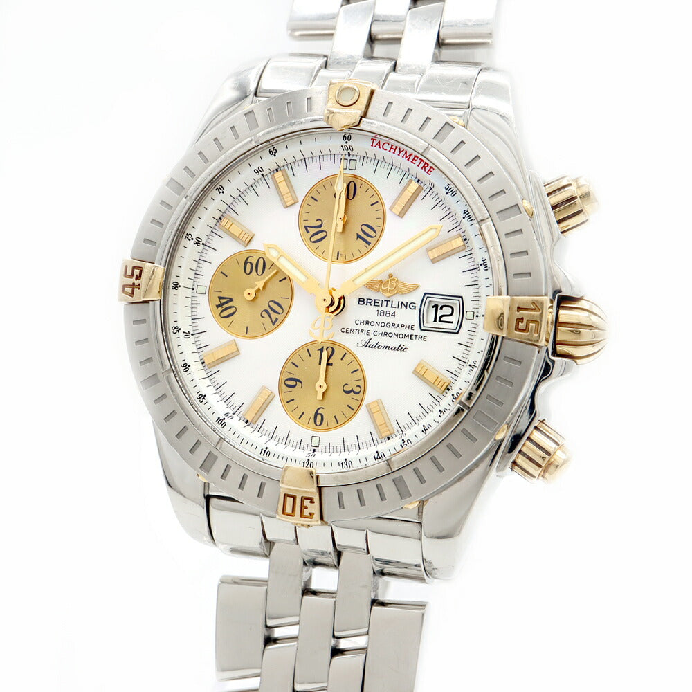 BREITLING ブライトリング クロノマット エボリューション ビコロ B13356 クロノグラフ 300m防水 デイト 白 ホワイトシェル SS ステンレス YG イエローゴールド コンビ メンズ 自動巻き【6ヶ月保証】【腕時計】【中古】