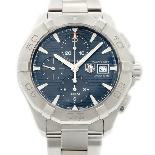 Internally inspected TAG Heuer Aquaracer Caliber 16 Chronograph CAY2112 Date Small Second 300m Water Resistant Blue SS Stainless Steel Men's Automatic Winding [6 Month Warranty] [Watch] [Used]