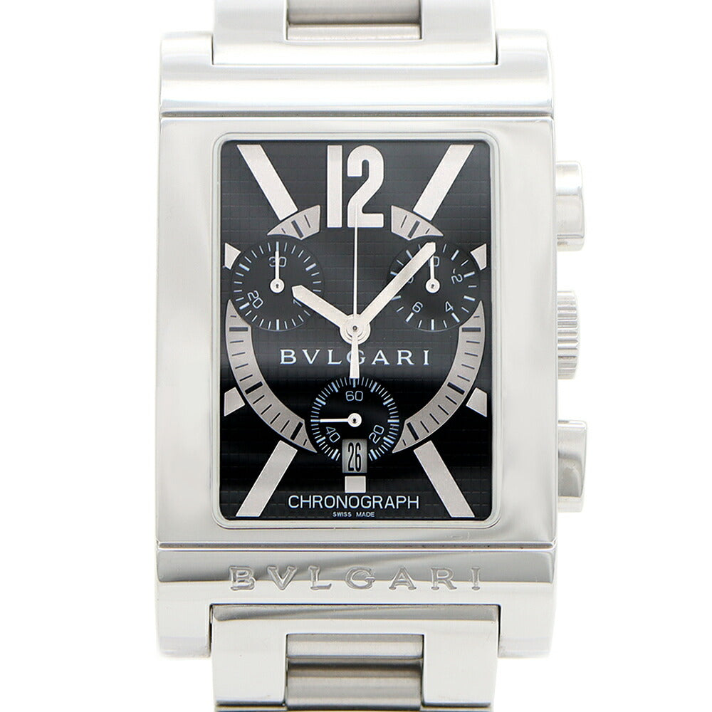 電池交換済 BVLGARI ブルガリ レッタンゴロ クロノグラフ RTC49S デイト スモールセコンド 黒 ブラック SS ステンレス メンズ クォーツ【6ヶ月保証】【腕時計】【中古】