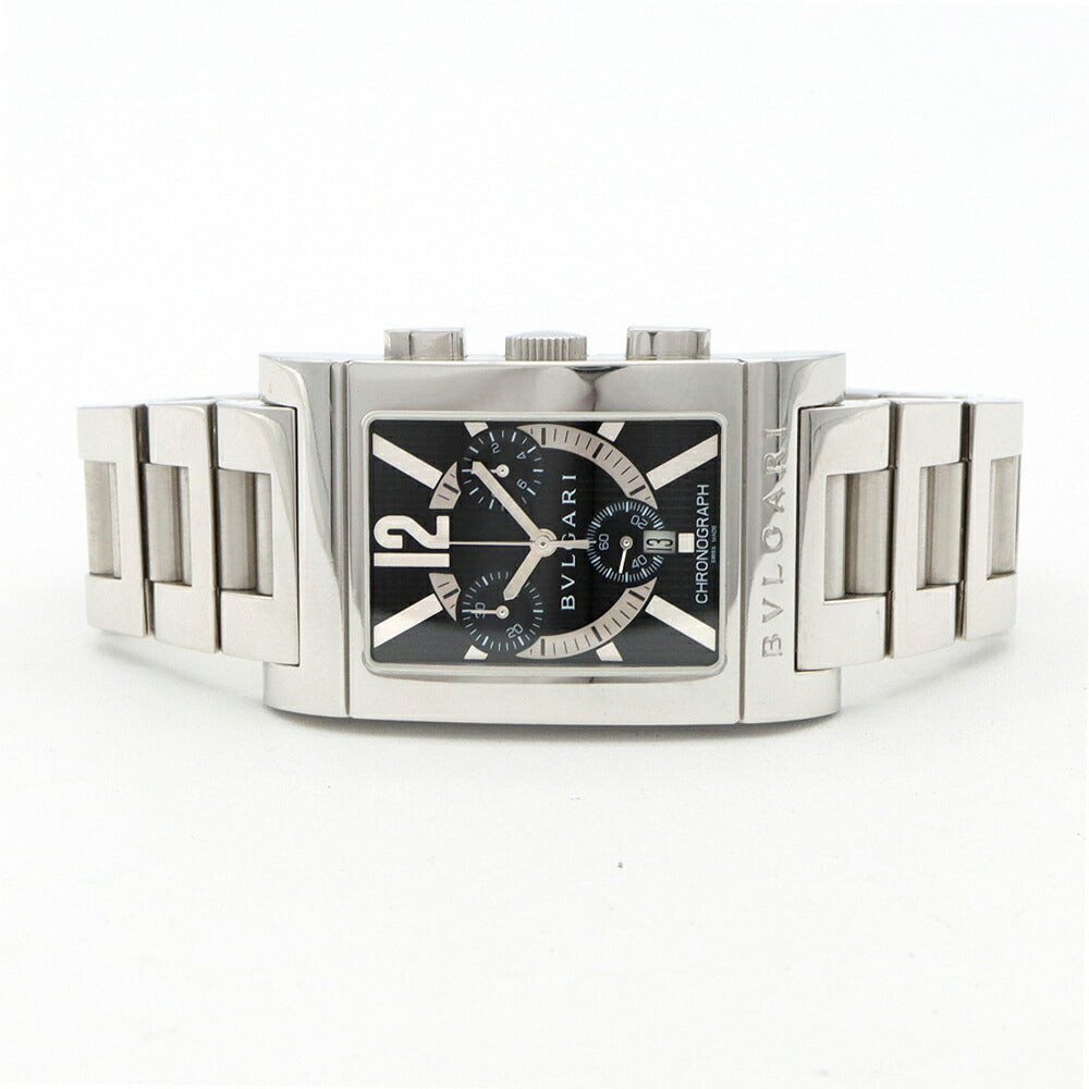 電池交換済 BVLGARI ブルガリ レッタンゴロ クロノグラフ RTC49S デイト スモールセコンド 黒 ブラック SS ステンレス メンズ クォーツ【6ヶ月保証】【腕時計】【中古】