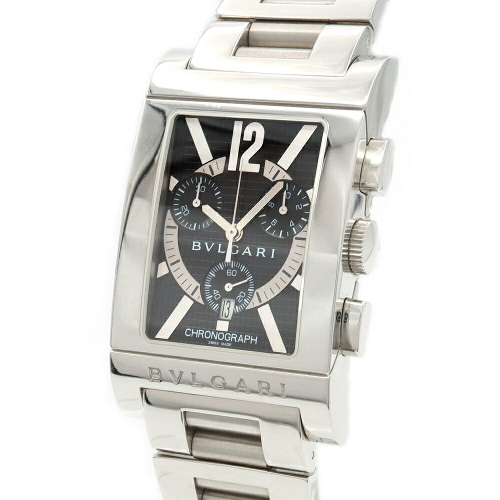 電池交換済 BVLGARI ブルガリ レッタンゴロ クロノグラフ RTC49S デイト スモールセコンド 黒 ブラック SS ステンレス メンズ クォーツ【6ヶ月保証】【腕時計】【中古】
