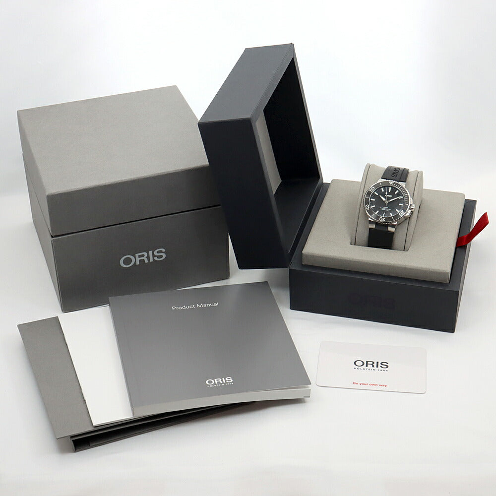 内部点検済 ORIS オリス アクイス デイト 7732 裏スケ 300m防水 黒 ブラック SS ステンレス CE セラミック 純正ベルト 純正尾錠 メンズ 自動巻き【6ヶ月保証】【腕時計】【中古】