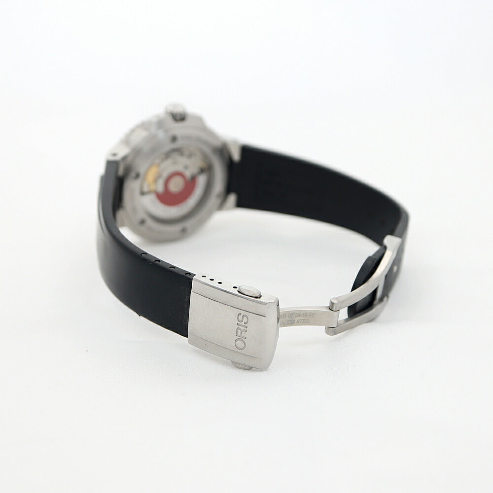 内部点検済 ORIS オリス アクイス デイト 7732 裏スケ 300m防水 黒 ブラック SS ステンレス CE セラミック 純正ベルト 純正尾錠 メンズ 自動巻き【6ヶ月保証】【腕時計】【中古】