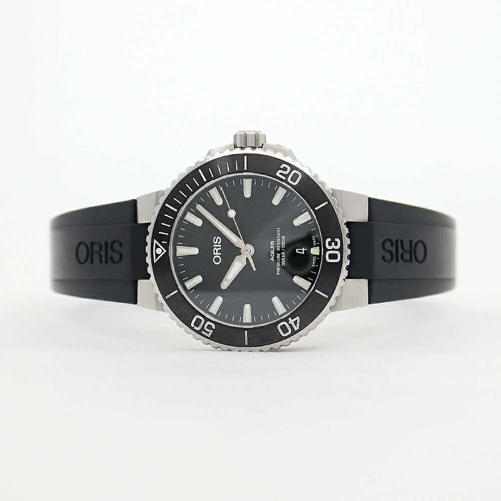 内部点検済 ORIS オリス アクイス デイト 7732 裏スケ 300m防水 黒 ブラック SS ステンレス CE セラミック 純正ベルト 純正尾錠 メンズ 自動巻き【6ヶ月保証】【腕時計】【中古】
