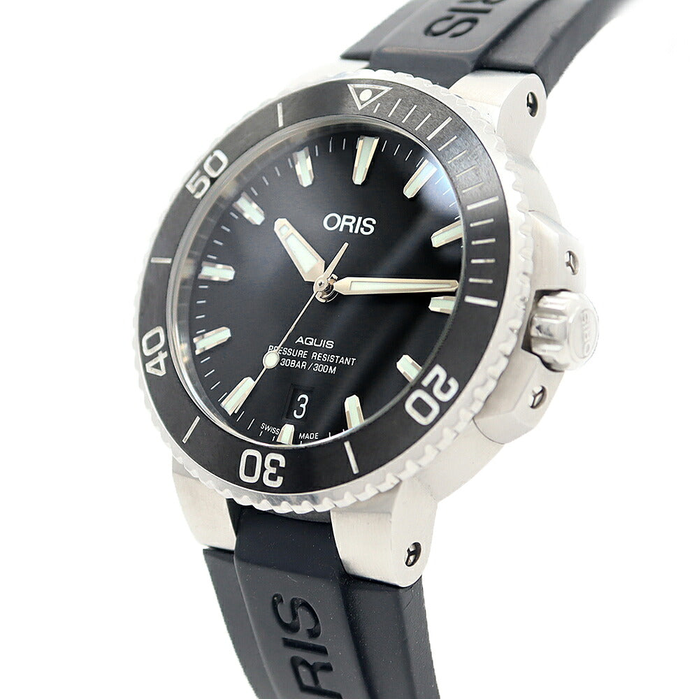 内部点検済 ORIS オリス アクイス デイト 7732 裏スケ 300m防水 黒 ブラック SS ステンレス CE セラミック 純正ベルト 純正尾錠 メンズ 自動巻き【6ヶ月保証】【腕時計】【中古】