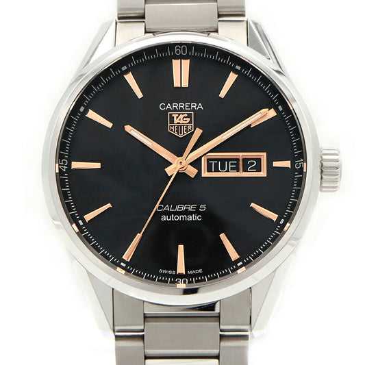 内部点検済 TAG Heuer タグホイヤー カレラ キャリバー5 デイデイト WAR201C-1 100m防水 裏スケ 黒 ブラック SS ステンレス メンズ 自動巻き【6ヶ月保証】【腕時計】【中古】