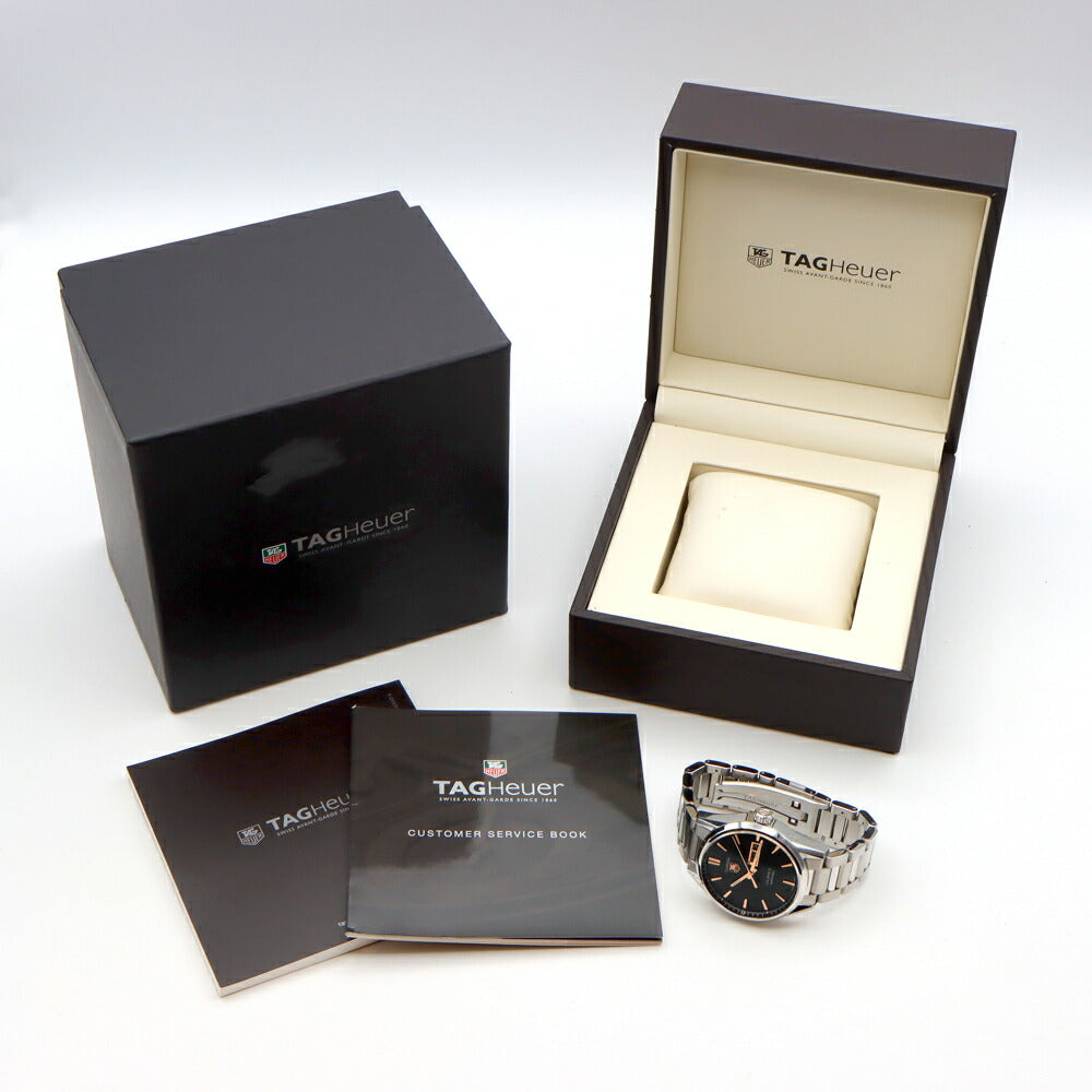 内部点検済 TAG Heuer タグホイヤー カレラ キャリバー5 デイデイト WAR201C-1 100m防水 裏スケ 黒 ブラック SS ステンレス メンズ 自動巻き【6ヶ月保証】【腕時計】【中古】