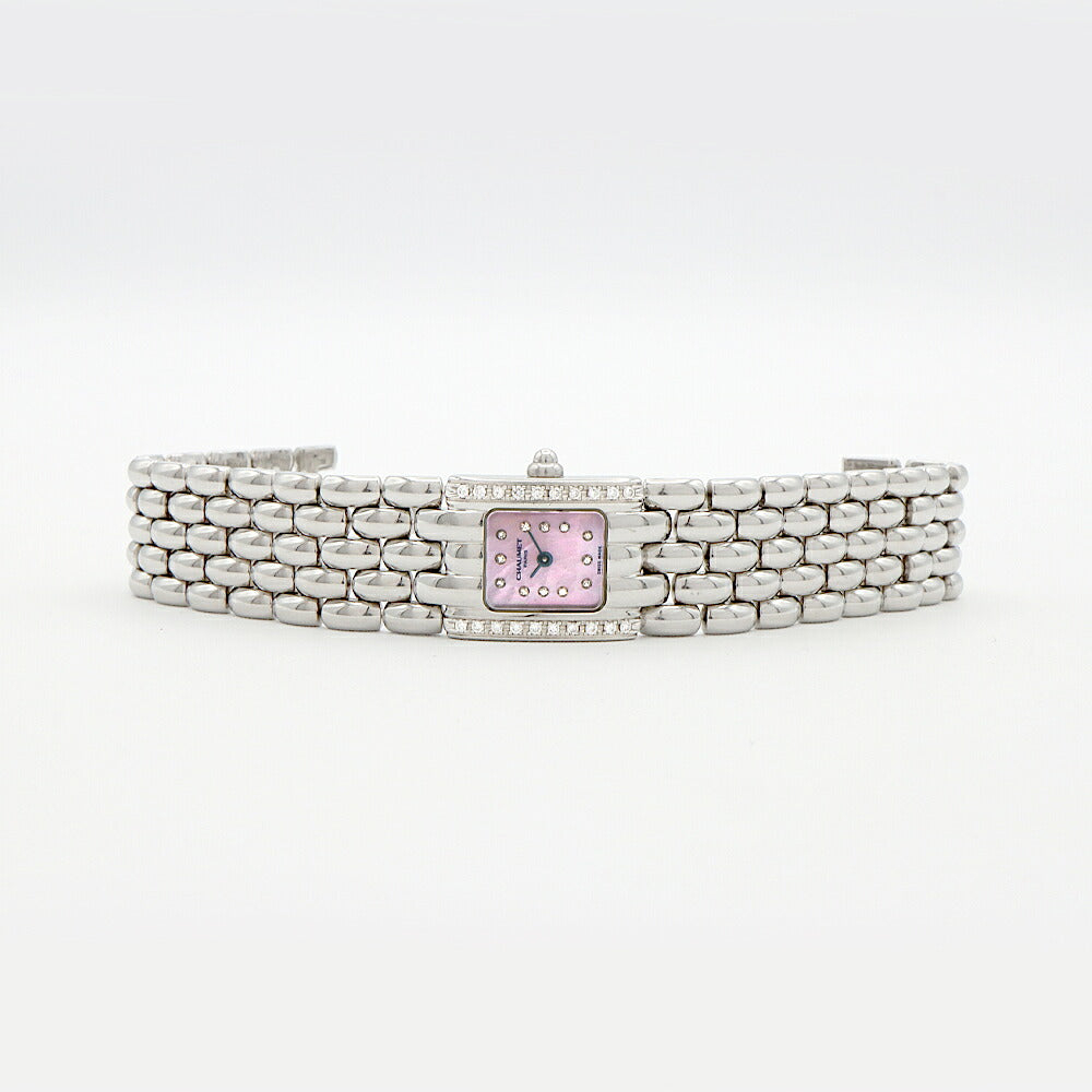 電池交換済 CHAUMET ショーメ ケイシス ダイヤベゼル 12Pダイヤ ピンクシェル SS ステンレス レディース クォーツ【6ヶ月保証】【腕時計】【中古】
