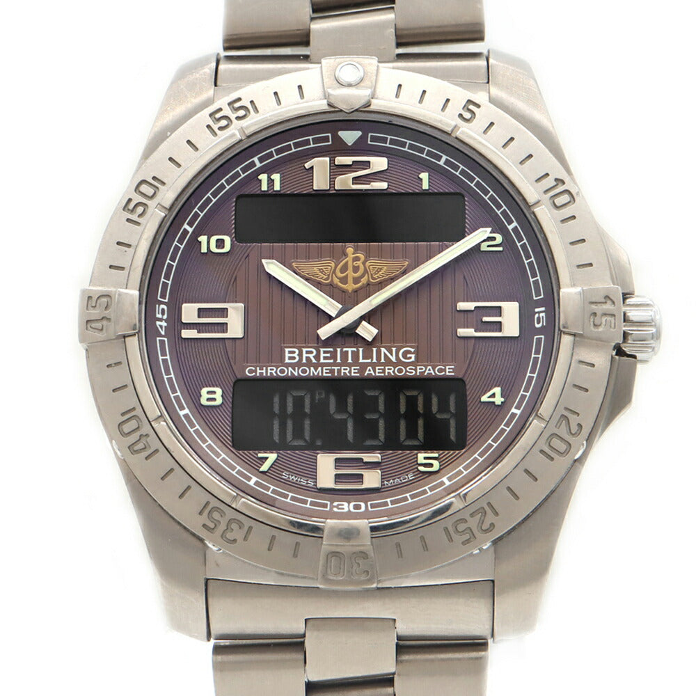 電池交換済 BREITLING ブライトリング エアロスペース E79362 デイデイト クロノグラフ ブラウン Ti チタン メンズ デジアナ クォーツ【6ヶ月保証】【腕時計】【中古】