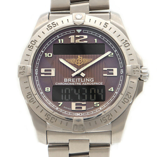 電池交換済 BREITLING ブライトリング エアロスペース E79362 デイデイト クロノグラフ ブラウン Ti チタン メンズ デジアナ クォーツ【6ヶ月保証】【腕時計】【中古】