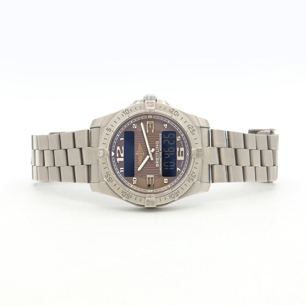 電池交換済 BREITLING ブライトリング エアロスペース E79362 デイデイト クロノグラフ ブラウン Ti チタン メンズ デジアナ クォーツ【6ヶ月保証】【腕時計】【中古】