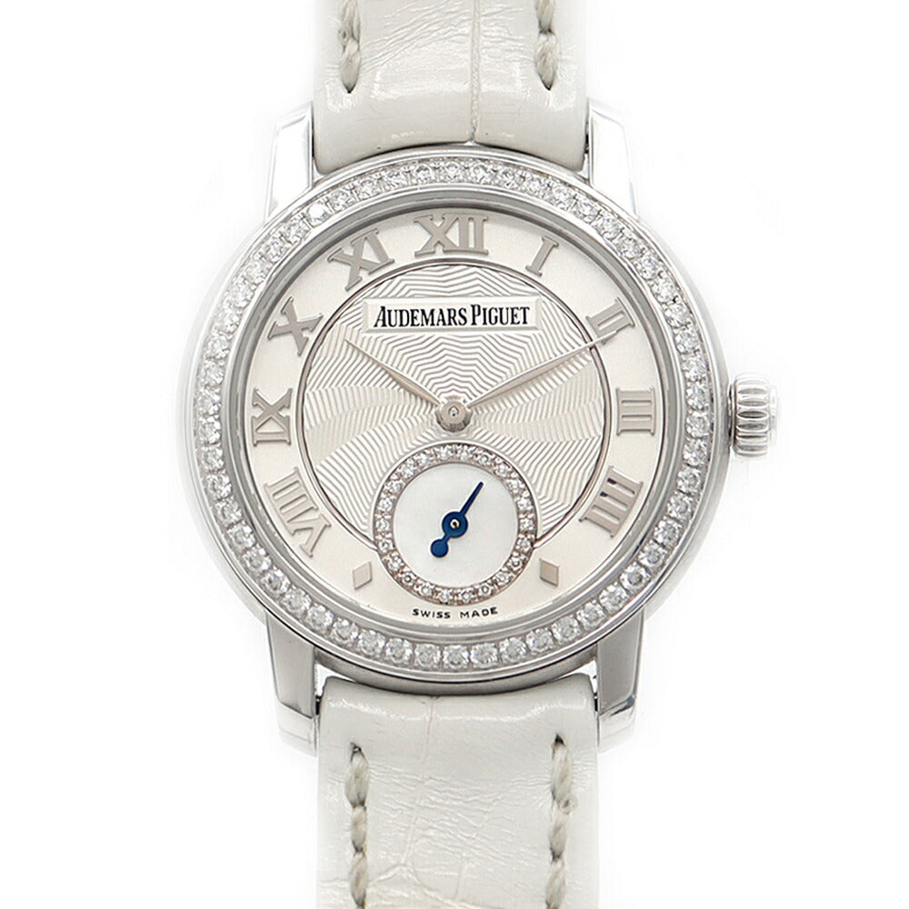 AUDEMARS PIGUET オーデマピゲ ジュールオーデマ ダイヤベゼル 77228BC.ZZ.A001MR.01 ダイヤモンド スモールセコンド 裏スケ シルバー 白 ホワイトシェル K18WG ホワイトゴールド 純正ベルト 純正尾錠 レディース 手巻き AP【6ヶ月保証】【腕時計】【中古】