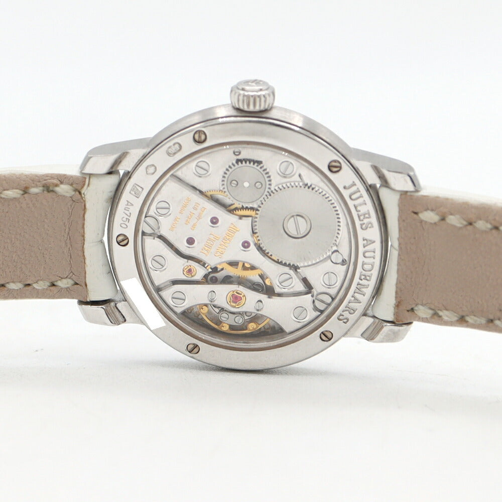 AUDEMARS PIGUET オーデマピゲ ジュールオーデマ ダイヤベゼル 77228BC.ZZ.A001MR.01 ダイヤモンド スモールセコンド 裏スケ シルバー 白 ホワイトシェル K18WG ホワイトゴールド 純正ベルト 純正尾錠 レディース 手巻き AP【6ヶ月保証】【腕時計】【中古】