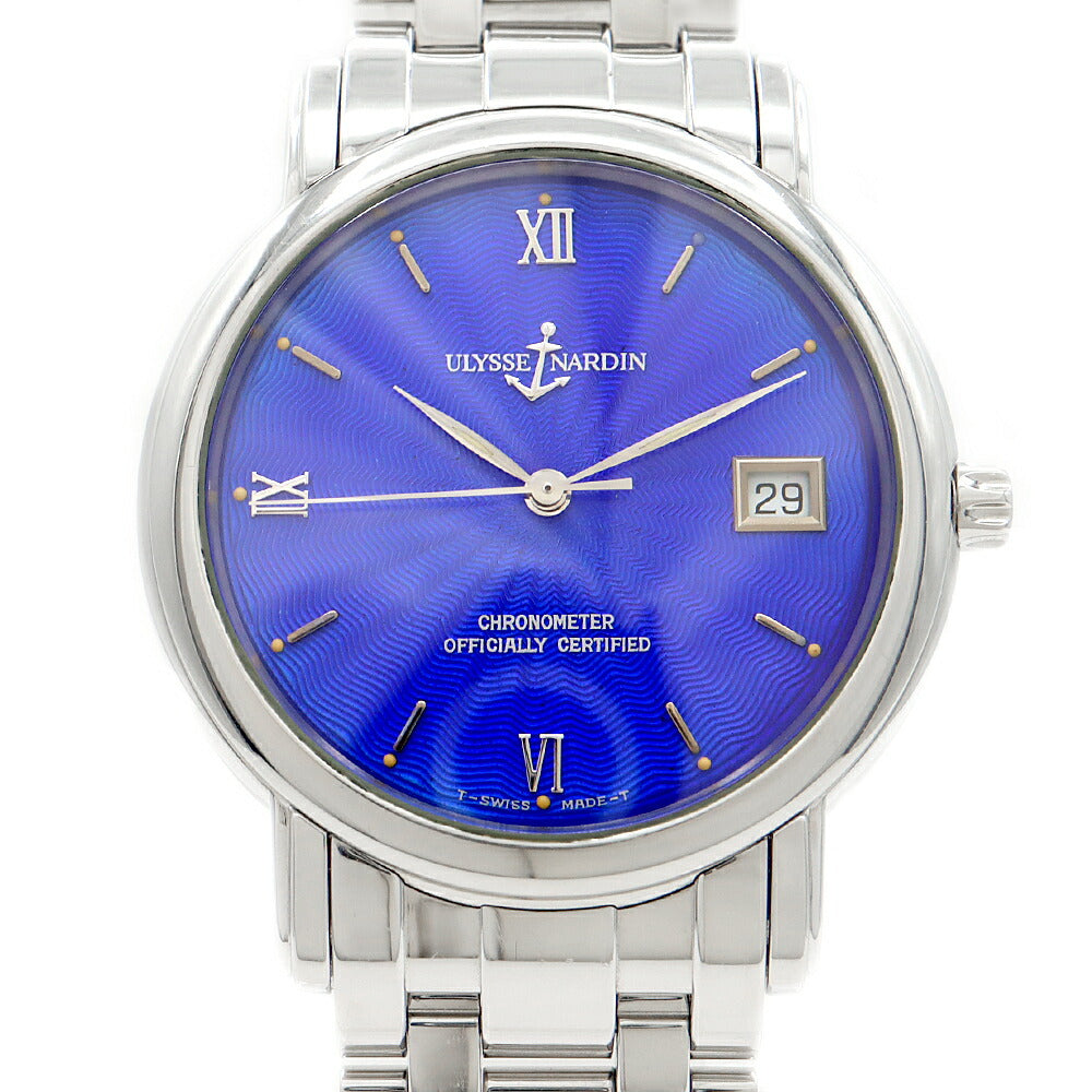 ULYSSE NARDIN ユリスナルダン サンマルコ クロノメーター 133-77-9 デイト 30m防水 青 ブルー SS ステンレス メンズ 自動巻き【6ヶ月保証】【腕時計】【中古】