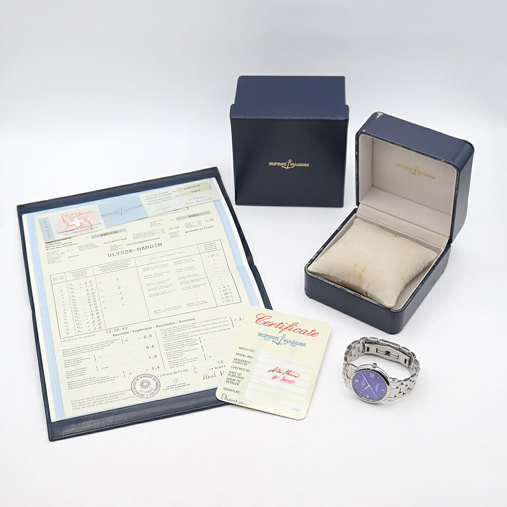 ULYSSE NARDIN ユリスナルダン サンマルコ クロノメーター 133-77-9 デイト 30m防水 青 ブルー SS ステンレス メンズ 自動巻き【6ヶ月保証】【腕時計】【中古】