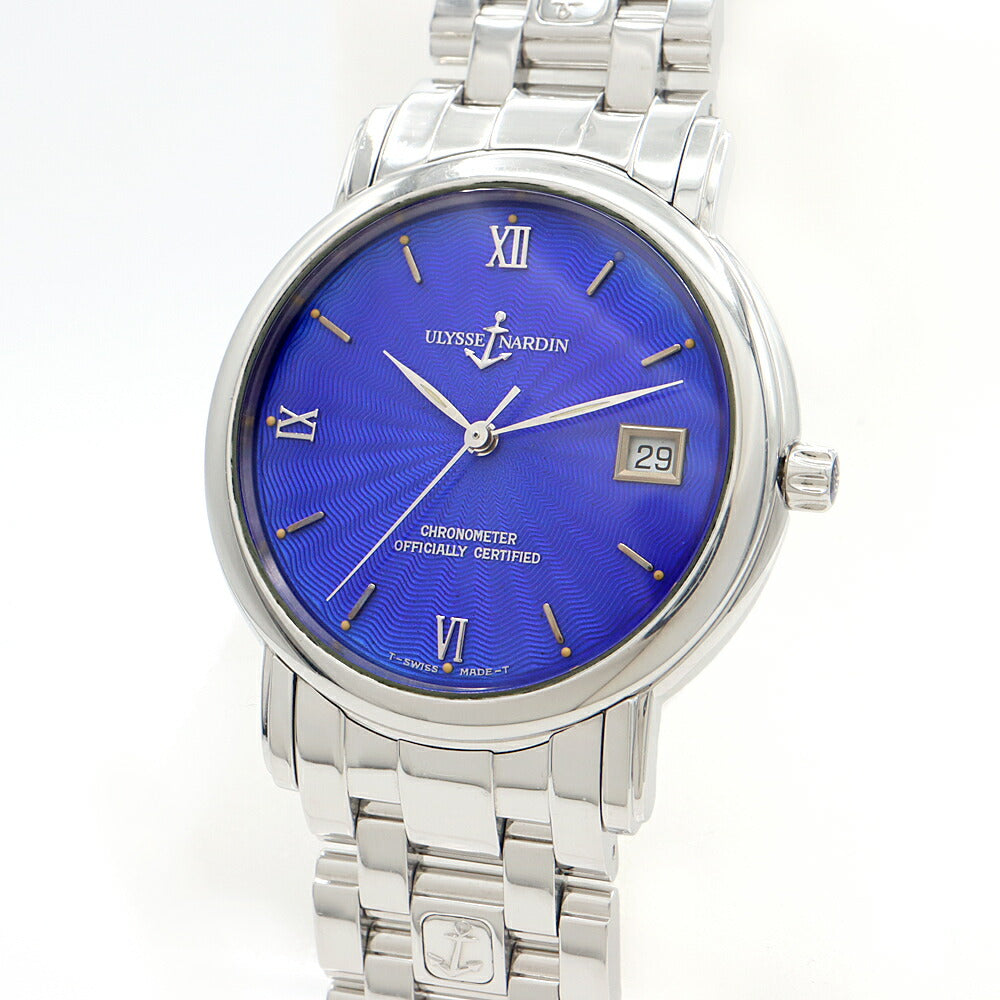 ULYSSE NARDIN ユリスナルダン サンマルコ クロノメーター 133-77-9 デイト 30m防水 青 ブルー SS ステンレス メンズ 自動巻き【6ヶ月保証】【腕時計】【中古】