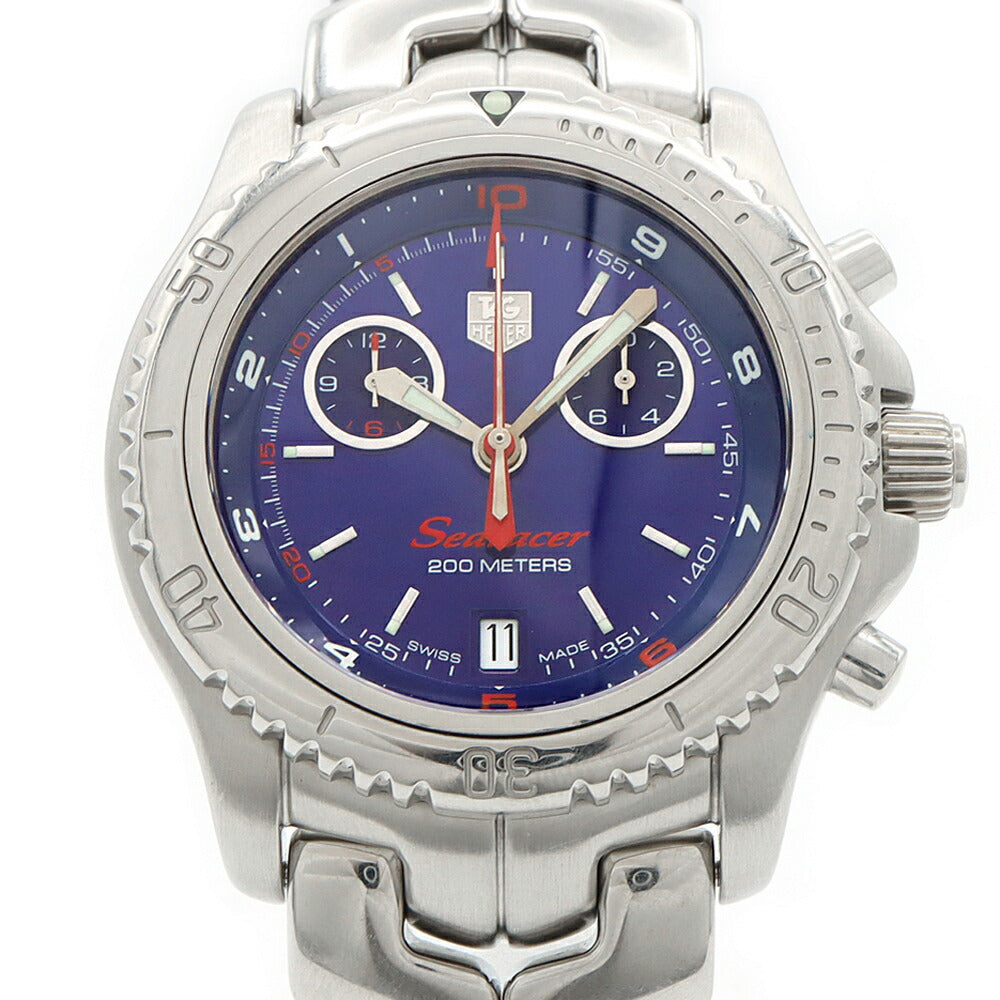 電池交換済 TAG Heuer タグホイヤー リンク シーレーサー クロノグラフ CT1115 BA0551 デイト 200m防水 紺 ネイビー SS ステンレス メンズ クォーツ【6ヶ月保証】【腕時計】【中古】