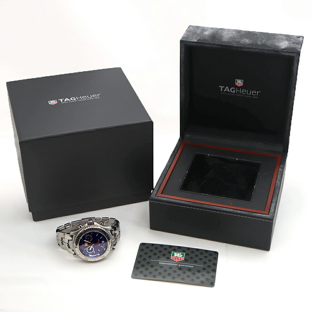 電池交換済 TAG Heuer タグホイヤー リンク シーレーサー クロノグラフ CT1115 BA0551 デイト 200m防水 紺 ネイビー SS ステンレス メンズ クォーツ【6ヶ月保証】【腕時計】【中古】