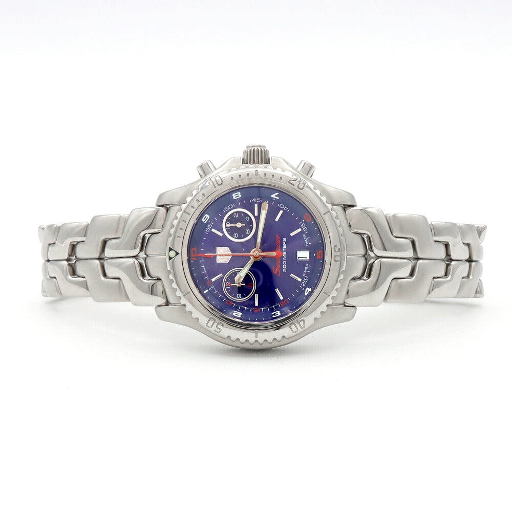 電池交換済 TAG Heuer タグホイヤー リンク シーレーサー クロノグラフ CT1115 BA0551 デイト 200m防水 紺 ネイビー SS ステンレス メンズ クォーツ【6ヶ月保証】【腕時計】【中古】