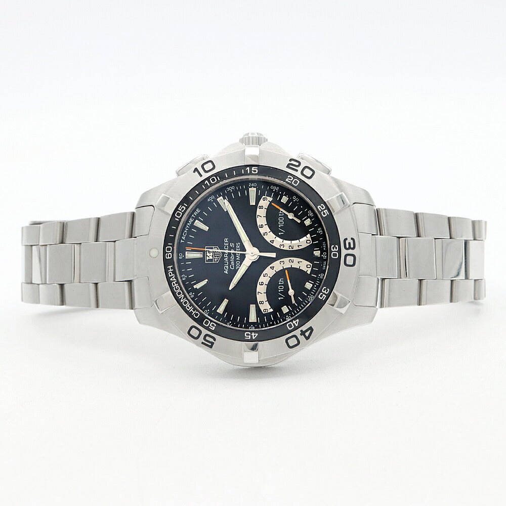 電池交換済 TAG Heuer タグホイヤー ニューアクアレーサー キャリバーS CAF7010 クロノグラフ 300m防水 タキメーター 黒 ブラック SS ステンレス メンズ クォーツ【6ヶ月保証】【腕時計】【中古】