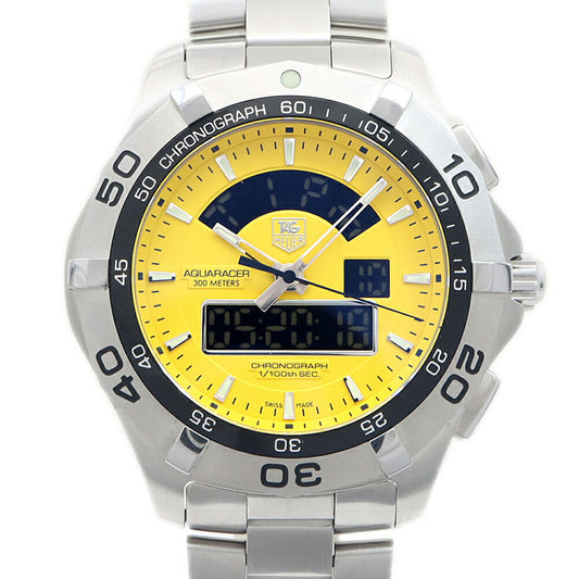 電池交換済 TAG Heuer タグホイヤー アクアレーサー クロノタイマー CAF1011 クロノグラフ GMT 300m防水 黄色 イエロー SS ステンレス メンズ デジアナ クォーツ【6ヶ月保証】【腕時計】【中古】