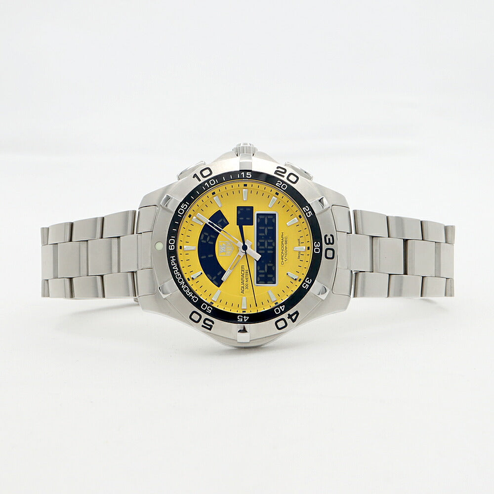 電池交換済 TAG Heuer タグホイヤー アクアレーサー クロノタイマー CAF1011 クロノグラフ GMT 300m防水 黄色 イエロー SS ステンレス メンズ デジアナ クォーツ【6ヶ月保証】【腕時計】【中古】