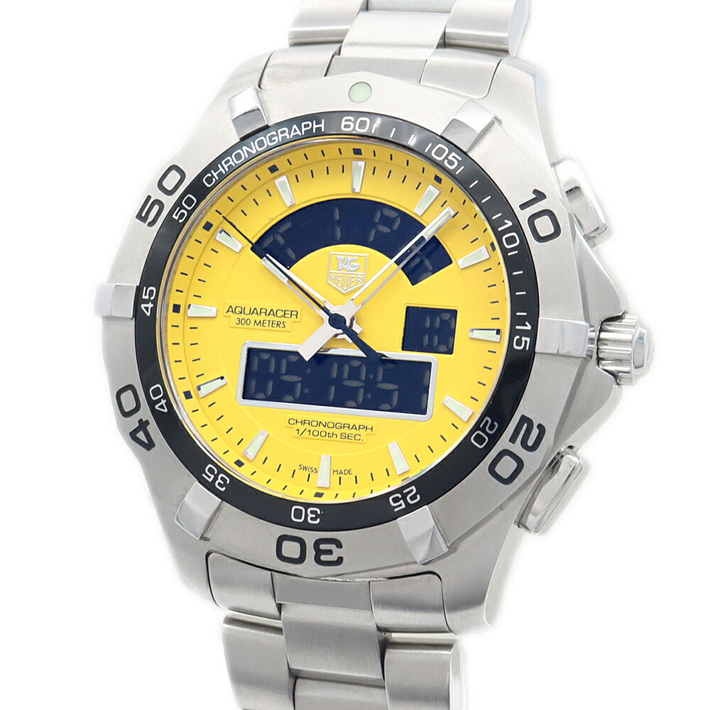 電池交換済 TAG Heuer タグホイヤー アクアレーサー クロノタイマー CAF1011 クロノグラフ GMT 300m防水 黄色 イエロー SS ステンレス メンズ デジアナ クォーツ【6ヶ月保証】【腕時計】【中古】