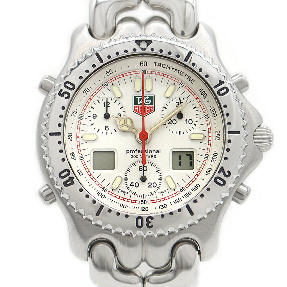 Battery replaced TAG Heuer S/el Cell Series Chronograph CG1111 200m Water Resistant Date White SS Stainless Steel Men's Digiana Quartz [6 Month Warranty] [Watch] [Used]