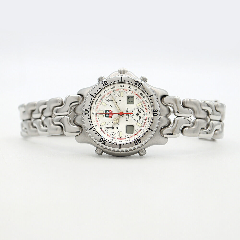 Battery replaced TAG Heuer S/el Cell Series Chronograph CG1111 200m Water Resistant Date White SS Stainless Steel Men's Digiana Quartz [6 Month Warranty] [Watch] [Used]