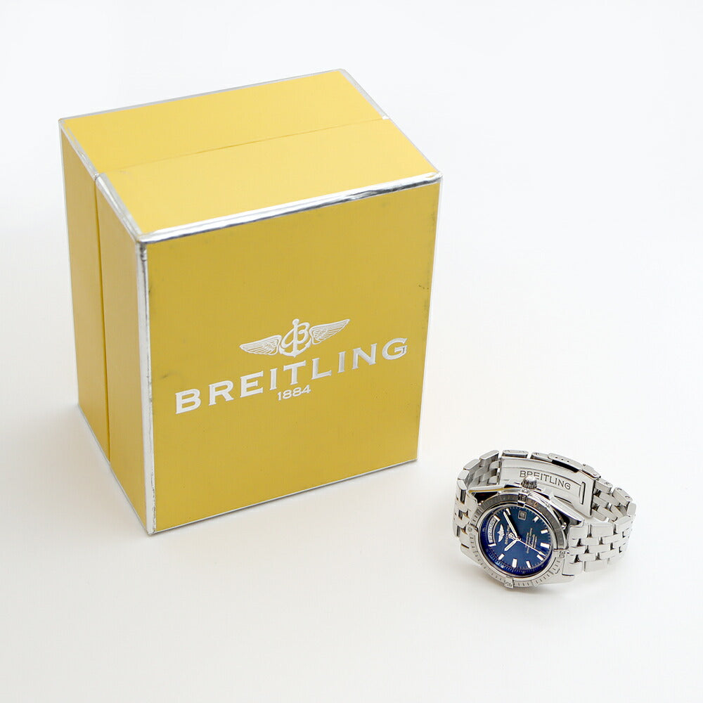 内部点検済 BREITLING ブライトリング ヘッドウィンド A45355 500m防水 デイデイト ネイビー SS ステンレス メンズ 自動巻き【6ヶ月保証】【腕時計】【中古】