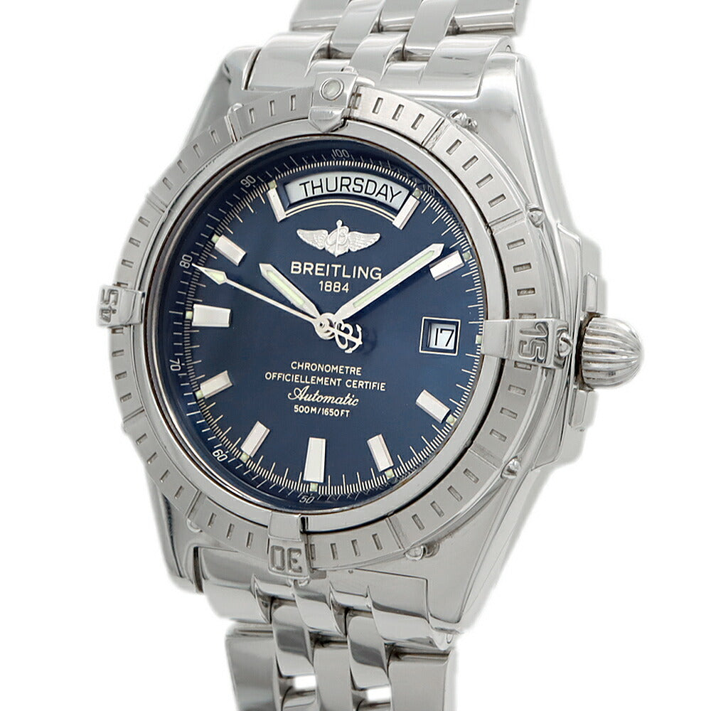 内部点検済 BREITLING ブライトリング ヘッドウィンド A45355 500m防水 デイデイト ネイビー SS ステンレス メンズ 自動巻き【6ヶ月保証】【腕時計】【中古】
