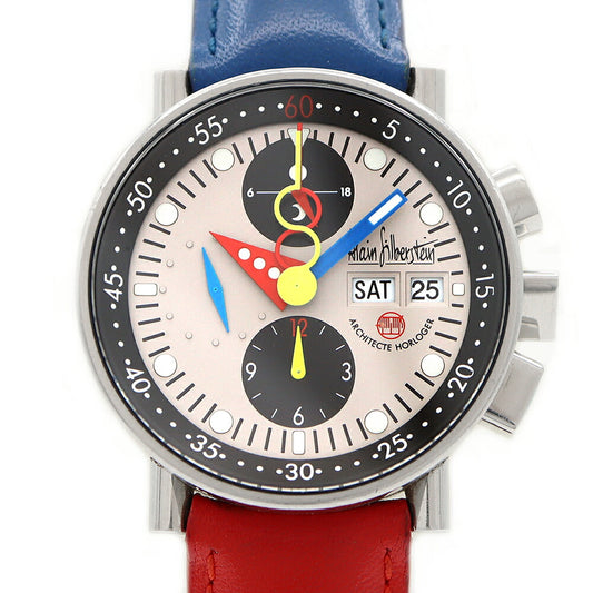 Alain Silberstein アランシルベスタイン クロノバウハウス 世界999本限定 LWO5100 クロノグラフ デイデイト 100m防水 シルバー SS ステンレス 純正ベルト 純正尾錠 メンズ 自動巻き【6ヶ月保証】【腕時計】【中古】