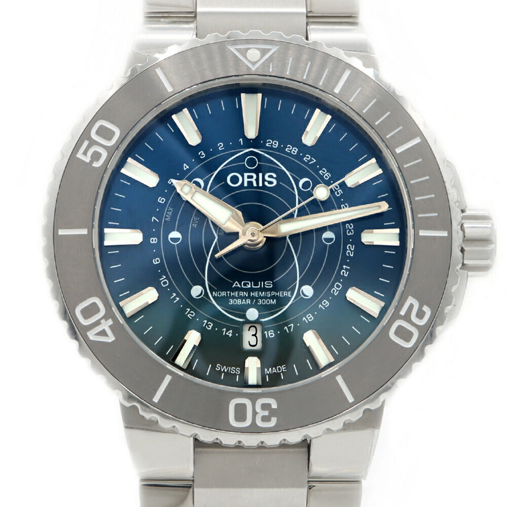 内部点検済 ORIS オリス アクイス ダットワット リミテッドエディション 世界2009個限定 7765 4185 デイト 300m防水 青 ブルー SS ステンレス メンズ 自動巻き【6ヶ月保証】【腕時計】【中古】