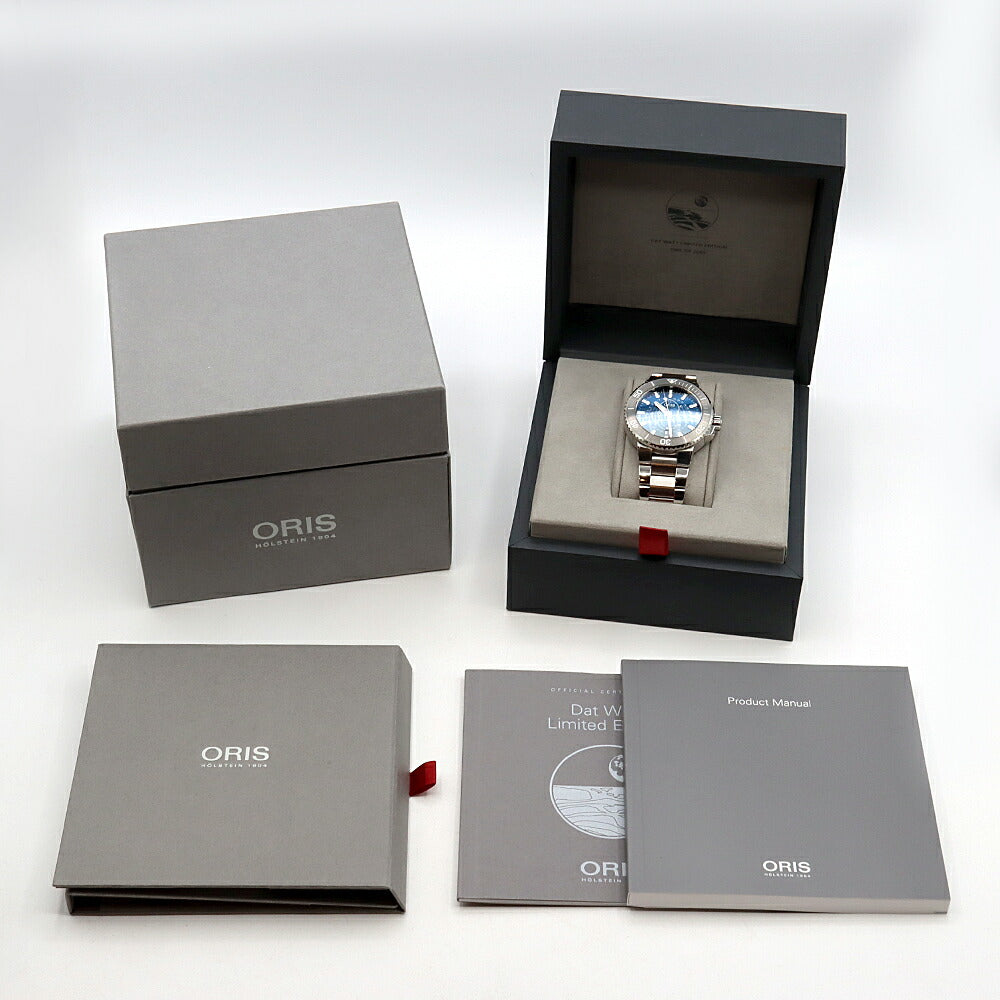 内部点検済 ORIS オリス アクイス ダットワット リミテッドエディション 世界2009個限定 7765 4185 デイト 300m防水 青 ブルー SS ステンレス メンズ 自動巻き【6ヶ月保証】【腕時計】【中古】