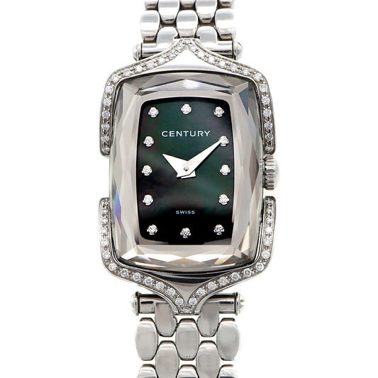 電池交換済 CENTURY センチュリー アフィニティ 432.7.S.N5.14.SK 純正ダイヤモンド ラグダイヤ 12Pダイヤ カットガラス 黒 ブラックシェル SS ステンレス レディース クォーツ【6ヶ月保証】【腕時計】【中古】