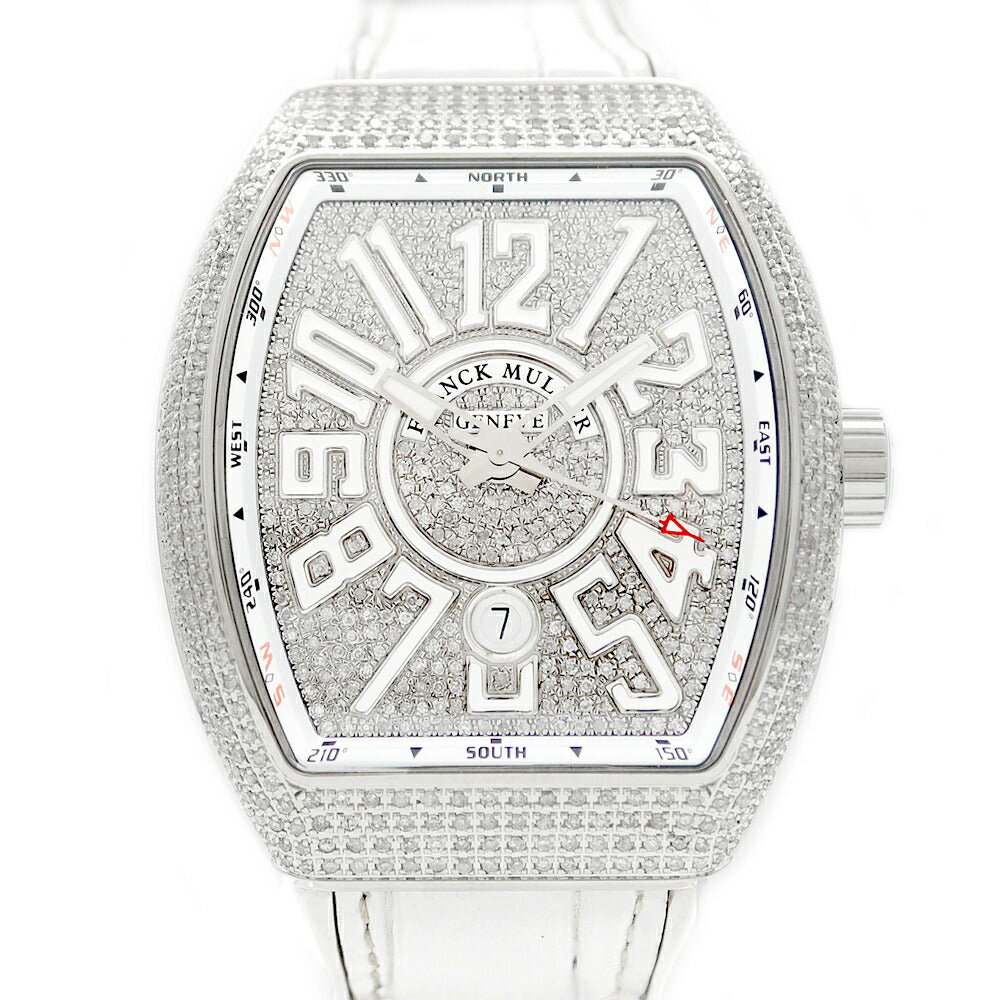 FRANCK MULLER フランクミュラー ヴァンガード ダイヤベゼル ダイヤ文字盤 V45SCDT ACBC ダイヤモンド 30m防水 デイト SS ステンレス 純正ベルト 純正バックル尾錠 アフターダイヤ メンズ 自動巻き【6ヶ月保証】【中古】【腕時計】