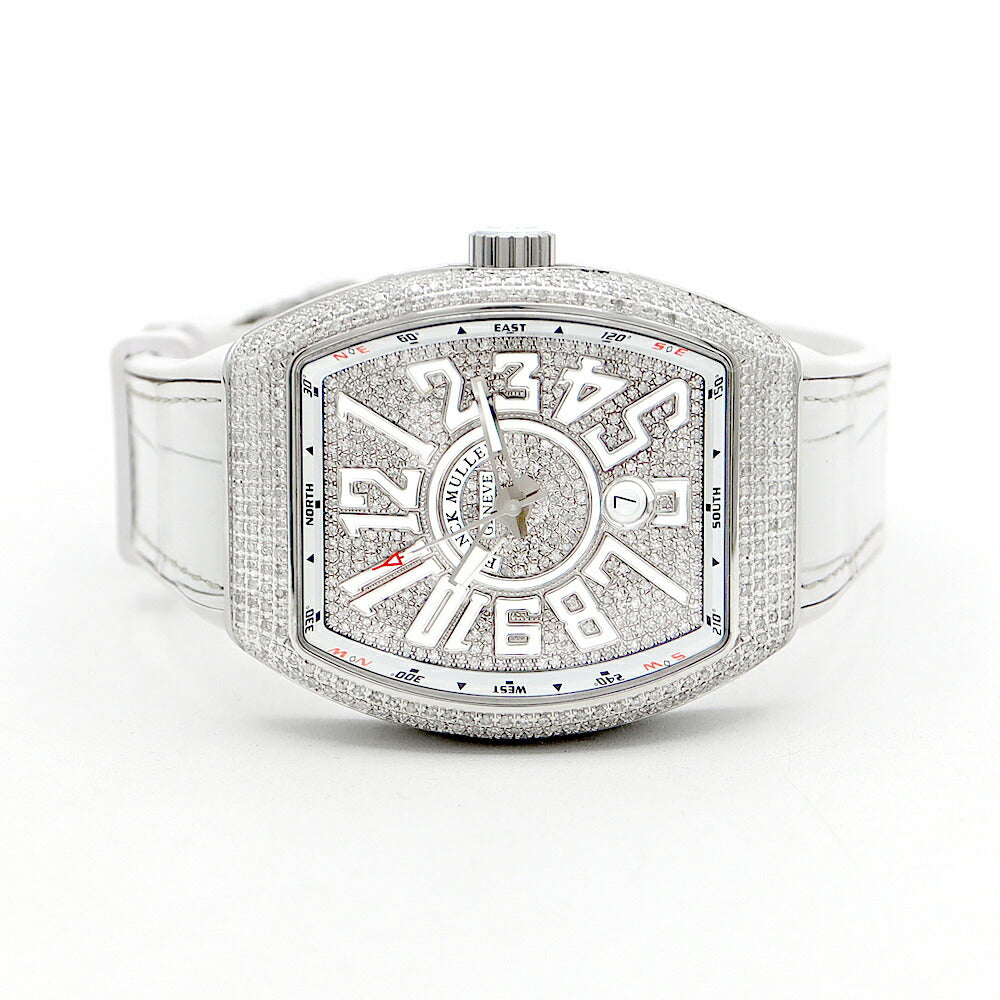 FRANCK MULLER フランクミュラー ヴァンガード ダイヤベゼル ダイヤ文字盤 V45SCDT ACBC ダイヤモンド 30m防水 デイト SS ステンレス 純正ベルト 純正バックル尾錠 アフターダイヤ メンズ 自動巻き【6ヶ月保証】【中古】【腕時計】