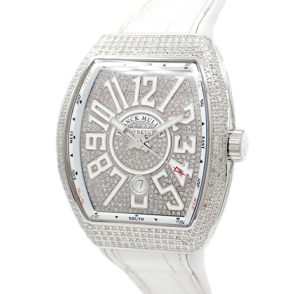 FRANCK MULLER フランクミュラー ヴァンガード ダイヤベゼル ダイヤ文字盤 V45SCDT ACBC ダイヤモンド 30m防水 デイト SS ステンレス 純正ベルト 純正バックル尾錠 アフターダイヤ メンズ 自動巻き【6ヶ月保証】【中古】【腕時計】