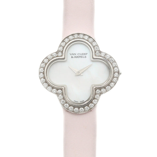 電池交換済 VanCleef&Arppels ヴァンクリーフ＆アーペル アルハンブラ スモール ダイヤベゼル VCARM95800 ダイヤモンド 白 ホワイトシェル K18WG ホワイトゴールド 純正ベルト 純正尾錠 レディース クォーツ【6ヶ月保証】【腕時計】【中古】