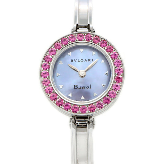 電池交換済 BVLGARI ブルガリ B-zero1 ビーゼロワン ロードライトガーネット Mサイズ BZ22S 青 ブルーシェル SS レディース クォーツ【6ヶ月保証】【腕時計】【中古】