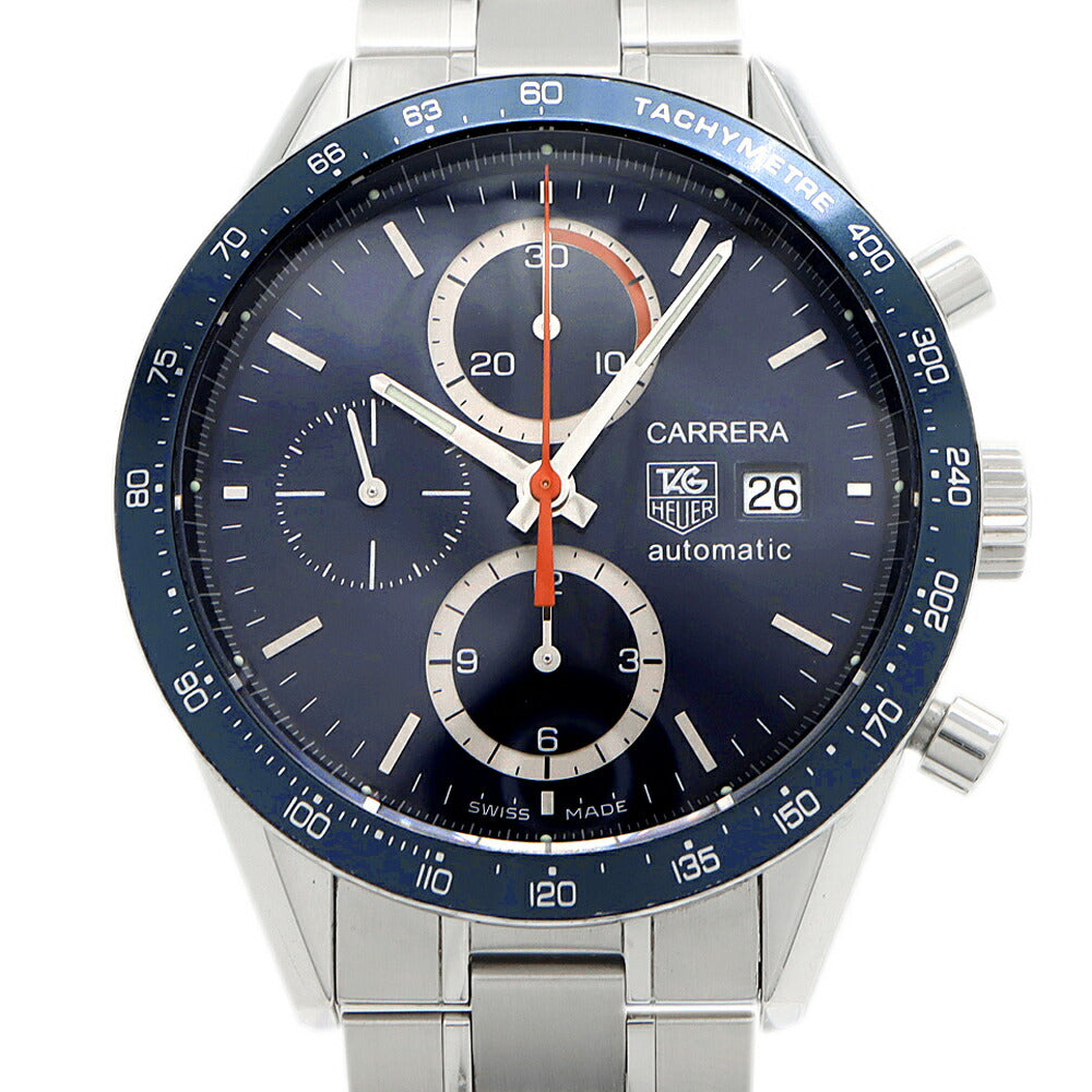 内部点検済 TAG Heuer タグホイヤー カレラ タキメーター クロノグラフ CV2015 デイト 裏スケ 100m防水 青 ブルー SS ステンレス メンズ 自動巻き【6ヶ月保証】【腕時計】【中古】