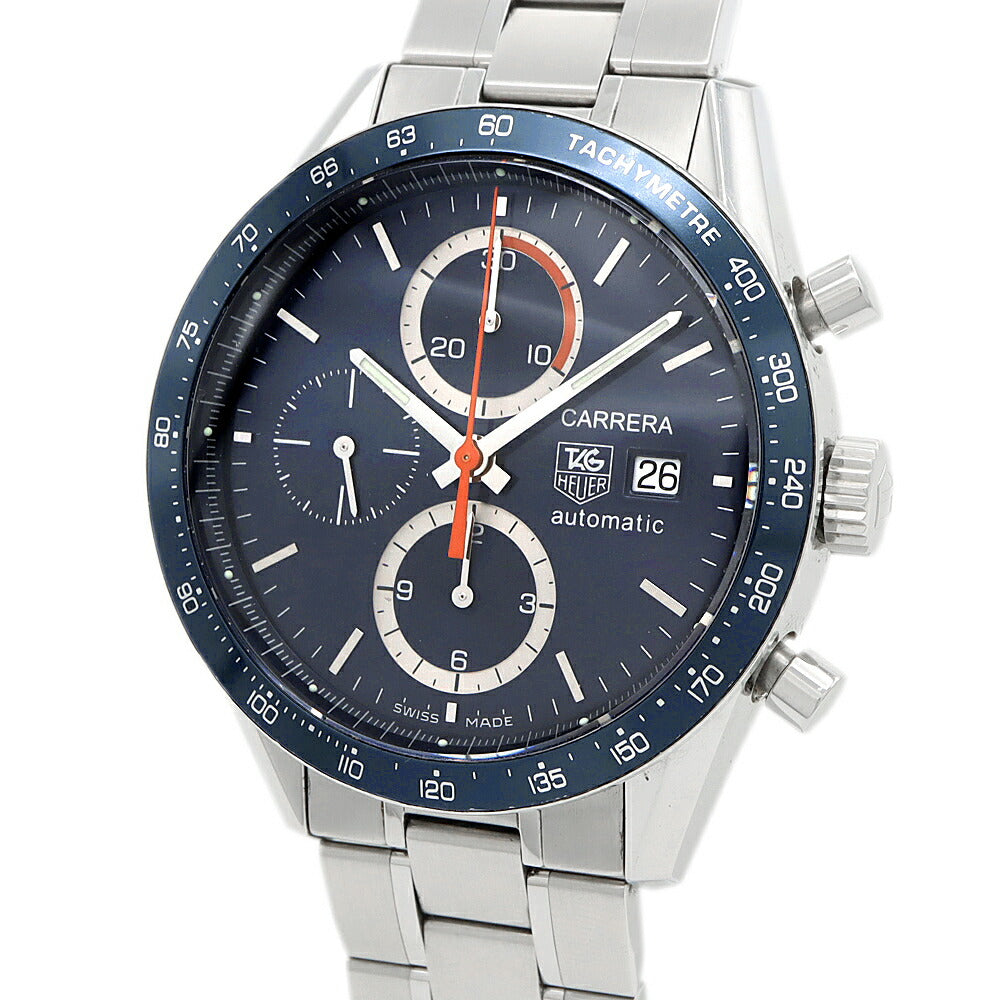 内部点検済 TAG Heuer タグホイヤー カレラ タキメーター クロノグラフ CV2015 デイト 裏スケ 100m防水 青 ブルー SS ステンレス メンズ 自動巻き【6ヶ月保証】【腕時計】【中古】