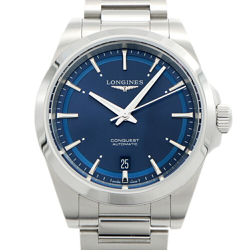 LONGINES ロンジン コンクエスト L3.720.4 デイト 100m防水 裏スケ 青 ブルー SS ステンレス メンズ 自動巻き【6ヶ月保証】【腕時計】【中古】