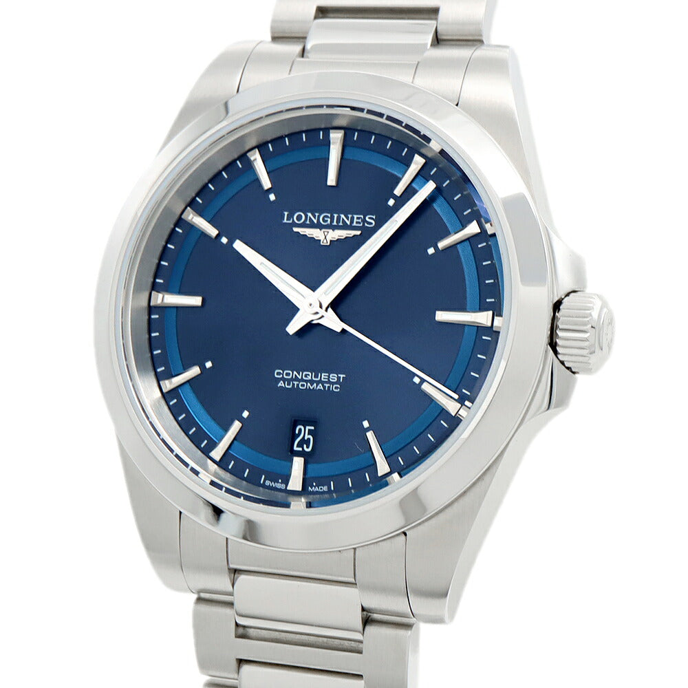LONGINES ロンジン コンクエスト L3.720.4 デイト 100m防水 裏スケ 青 ブルー SS ステンレス メンズ 自動巻き【6ヶ月保証】【腕時計】【中古】