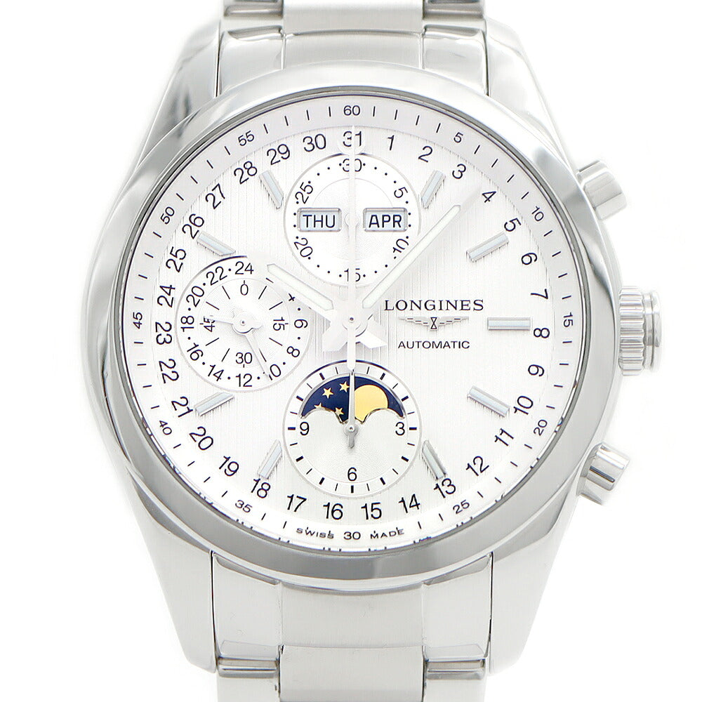 LONGINES ロンジン コンクエスト クラシック クロノグラフ L2.798.4.72.6 トリプルカレンダー ムーンフェイズ 裏スケ 50m防水 シルバー SS ステンレス メンズ 自動巻き【6ヶ月保証】【腕時計】【中古】